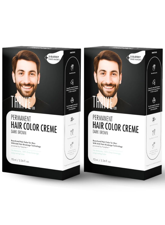 ThriveCo Permanent Hair Color Creme | 100% Grey Hair Coverage | No Ammonia | Long-Lasting, Damage-Free, Softer & Shinier hair | With Hyaplex™ Bond Technology for All Hair Types| For Men | Dark Brown | 70 ml (Pack of 2) - Image 1